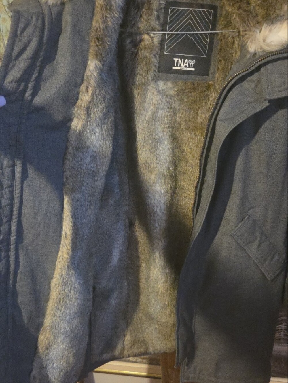 TNA Womens Gray Parka with Faux Fur Trim - Picture 9 of 16